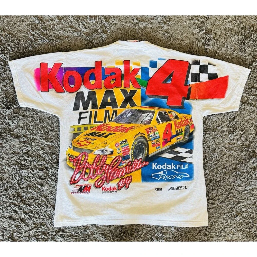 Vtg NASCAR Kodak Camera Shirt-Men’s L- Bobby Hamilton #4 Max Film Racing Tee